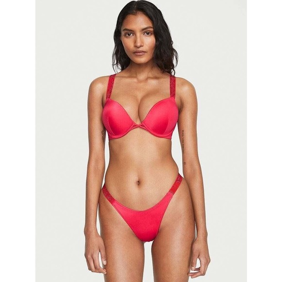 Victoria Secret Extra Large XL Thong Bikini Bottom Swim Shine Strap LOGO Red - Picture 3 of 3